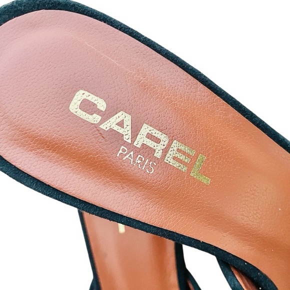 CAREL PARIS Black Suede Mules with Decorative Bow and Kitten Heel 38.5 - Picture 2 of 5